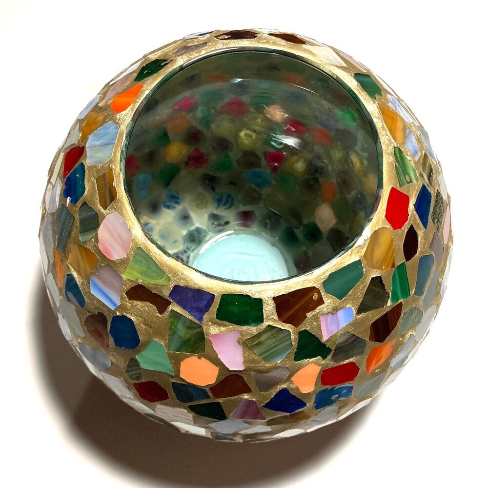 Multi-colored Artisan Glass Mosaic Globe Bowl